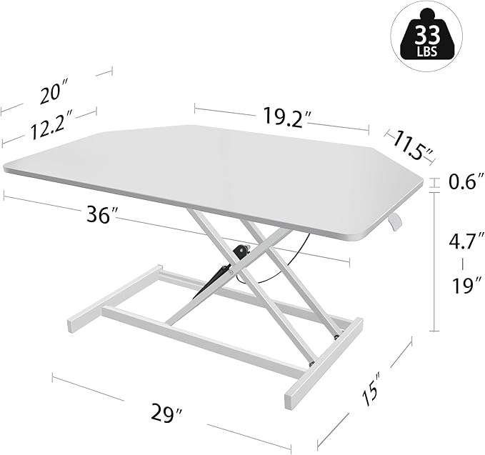 Aconcept 36 inch White Corner Height Adjustable Standing Desk Converter, One-Click Sit to Stand up Desk Riser, Pre-Assembled for Dual Monitor and Laptop Workstation