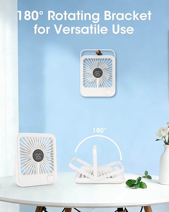 Ouddy Mode 2 Pack Small Desk Fan, Rechargeable Quiet Portable Travel Fan with 100 Wind Speeds Digital Display White Personal Fans for Office Bedroom Home Outdoor