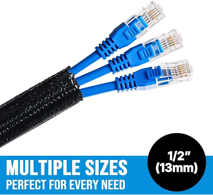 6.5ft - 1/2 inch Cord Protector Wire Loom Tubing Cable Sleeve Split Sleeving for USB Cable Power Cord Audio Video Cable – Protect Cat from Chewing - Black