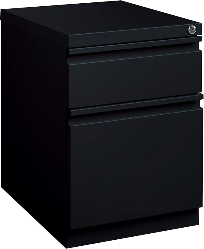 20 Inch Deep Metal Mobile Pedestal File 2 Drawer Box-File with Full Width Pull, for Home and Office, Holds Letter Width Hanging Folders, Black