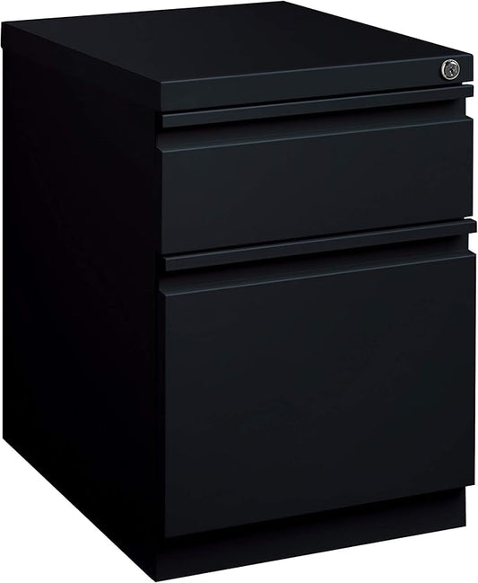20 Inch Deep Metal Mobile Pedestal File 2 Drawer Box-File with Full Width Pull, for Home and Office, Holds Letter Width Hanging Folders, Black