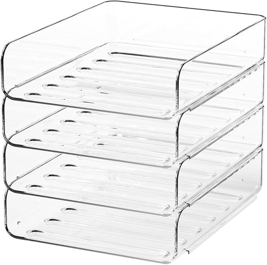 FANXIYQ 4-Tier Acrylic Paper Tray Organizer | Clear Stackable Desk Organizer for Documents, Letters, A4 Paper | Modern Office/Classroom/Home Organization