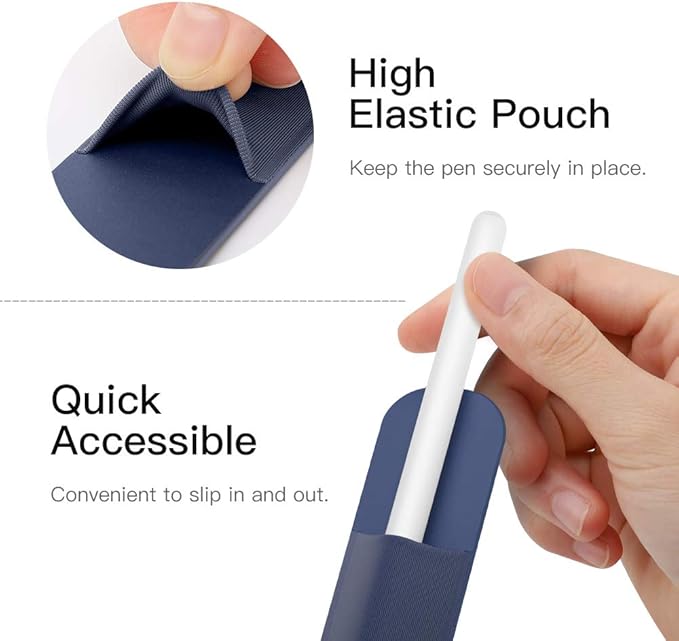 MoKo Pencil Holder Sticker Fit Apple Pencil Pro, iPencil USB-C, Apple Pencil 1st/2nd Generation, Elastic Pencil Pocket Pouch Adhesive Sleeve Attached to iPad Case for Stylus Pens, Navy+Sky Blue