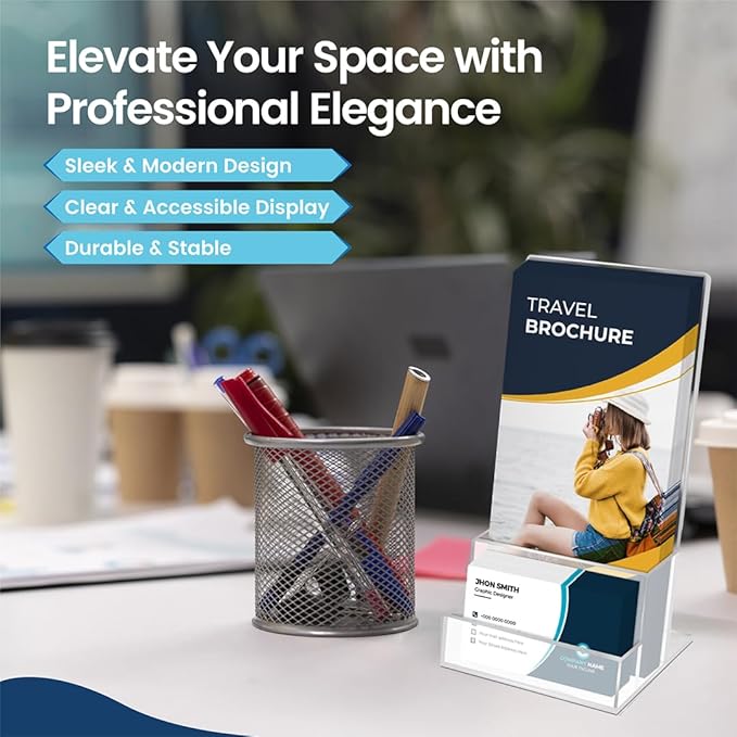 2 Pack Acrylic Brochure Holder Stand 4‘’, Clear brochure and business Rack Card Holder Stand, Plastic Flyer Display Stand for Magazine, Pamphlet, Booklets, Menu, Journals, Business Card