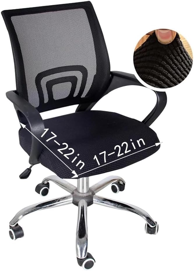 Sunnyway Stretchable Office Chair Seat Cover, Elastic Chair Slipcover with Tie Straps, Dining Chair Slipcover Machine Washable, Fits Seat Size 17.7"-21.7" (Black)