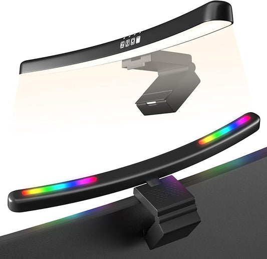 Monitor Light Bar Curved, RGB Backlight, Computer Screen Lamp for Eye Care, Dual Light Mode with Touch Control Timed, Gaming Accessory, Radius of Curvature 1500 mm