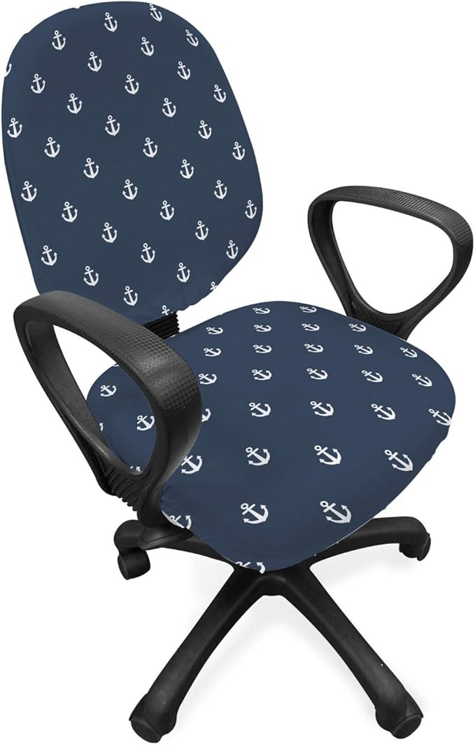 Ambesonne Marine Office Chair Slipcover, Nautical Classic Pattern Little Anchor Sea Travel Cruise Theme Sailor Minimal, Decorative Stretch and Washable Fabric Cover, Standard Size, Bluegrey White