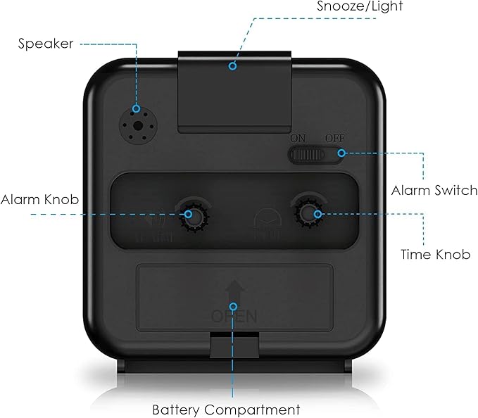AMIR Analog Alarm Clock, Silent Non Ticking Small Clock, Travel Alarm Clock with Snooze & Light, Ascending Beep Sounds, Battery Operated Loud Alarm Clock for Bedroom, Bedside, Desk (Black)