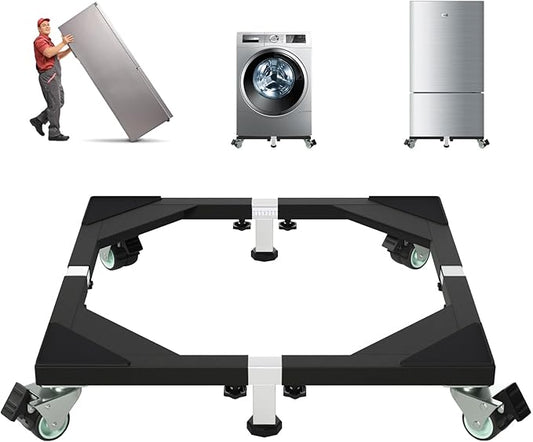 I'Ezonk Heavy Duty All Stainless Steel Mobile Mini Fridge Stand, Refrigerator Stand and Washing Machine Stand with Wheels, Adjustable Furniture Dolly for Washer, Refrigerator and Dryer(Black)