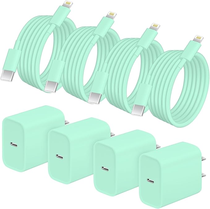 AISNI 4 Pack 6 ft Fast Charger Cord Compatible with iPhone 14 13 Charger Fast Charging Block 20W PD USB C Charger Fast Charger for iPhone 14/13/12 Pro Max, 14 Plus,XR,XSMAX-Green