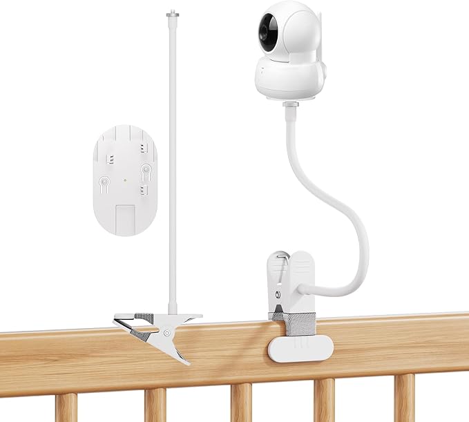 Flexible Baby Monitor Mount for VTech VM924/923, Universal Crib Camera Holder with Custom Adapter, Heavy Duty Gooseneck Nursery Stand, Twist-Lock C-Clamp No Drill Wall Shelf Attachment
