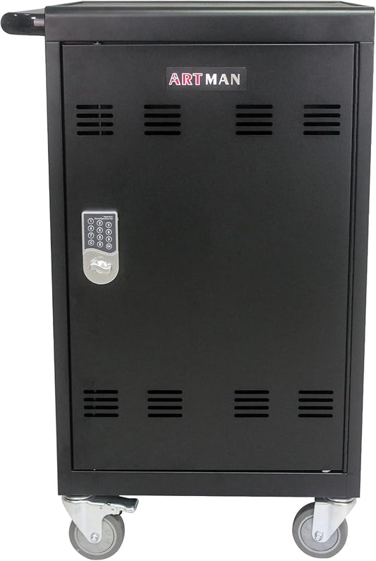 32 Device Charging Cart with Combination Lock, Laptop and Tablet Mobile Charging Cabinet for Up to 16.3" Devices with Cord Management, Desktop Charging and Storage Locker for Classroom or Office.Black