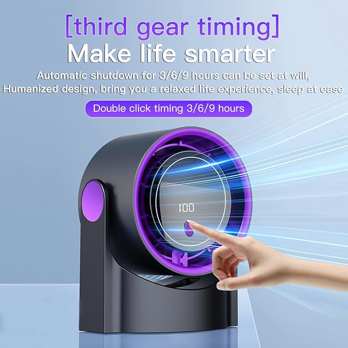 Table Fans, 100 Speeds Wall-Mounted Desk Fan Ultra Quiet, Battery&Speed Mode LED Display Rechargeable Motor Fan, 180°Wide Angle, 2000mAh Portable Fan for Office Bedroom Home Kitchen (Dark)