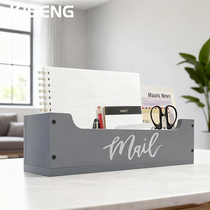 White Wooden Mail Organizer Countertop (Grey + White)