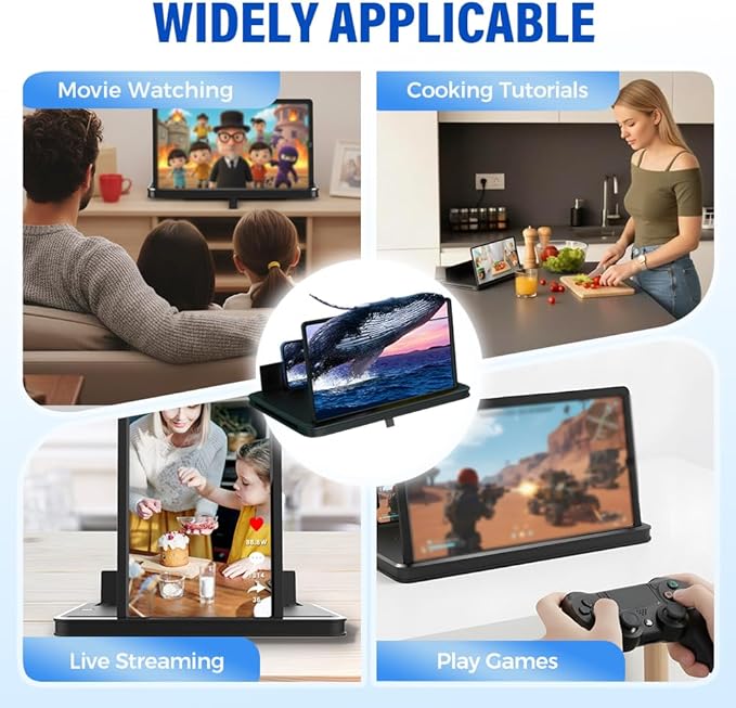 Mobile Phone Magnifier Screen, 3D HD Magnifying Projector Screen Enlarger for Movies Videos and Gaming, Foldable Phone Stand with Screen Amplifier, Compatible with All Smartphones (Black a, 10inch)