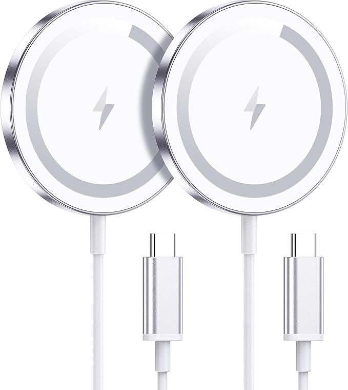 WRVVR for Apple Mag-Safe Charger 2 Pack, Magnetic Wireless Charger for iPhone 17/17 Pro/17 Pro Max/Air/16 15 14 13 12 Pro Max Plus mini, Charging Pad for Airpods Pro 3 2,Strong Magnet, Silver