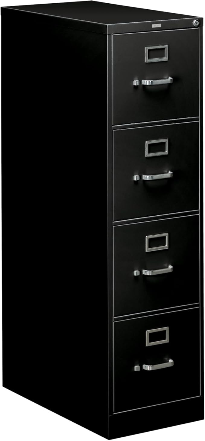 HON 4 Drawer Vertical File Cabinet with Lock, Metal Filing Cabinets with 4 Drawers for Hanging Files and Letter Files, 26.5" Deep, Black