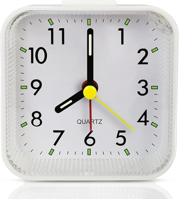 Lamisola Small White Kids Desk Battery Alarm Clock, Analog Travel Clock, Quieter Bedside Clocks for Bedrooms Bathroom Living Room Kitchen Shelf