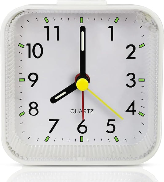 Lamisola Small White Kids Desk Battery Alarm Clock, Analog Travel Clock, Quieter Bedside Clocks for Bedrooms Bathroom Living Room Kitchen Shelf