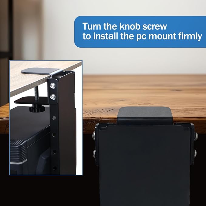 Adjustable Clamp Mount on Desk for PC Tower - No Drilling, Height Adjustable from 13.2" to 21.6", Width Adjustable from 5.5" to 9.8", Heavy Duty Under Desk Computer Mount, Computer Mount for Desk