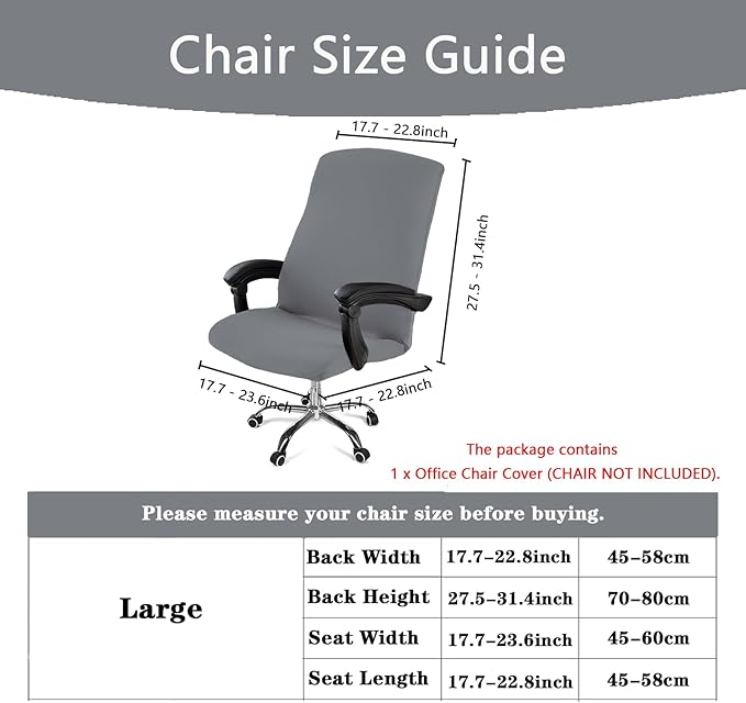 Office Chair Cover,Removable Desk Chair Cover with Zipper,Stretch Anti-dust Universal Rotating Office Seat Slipcover,Washable High Back Computer Seat Protector for Pets (Grey, Large)