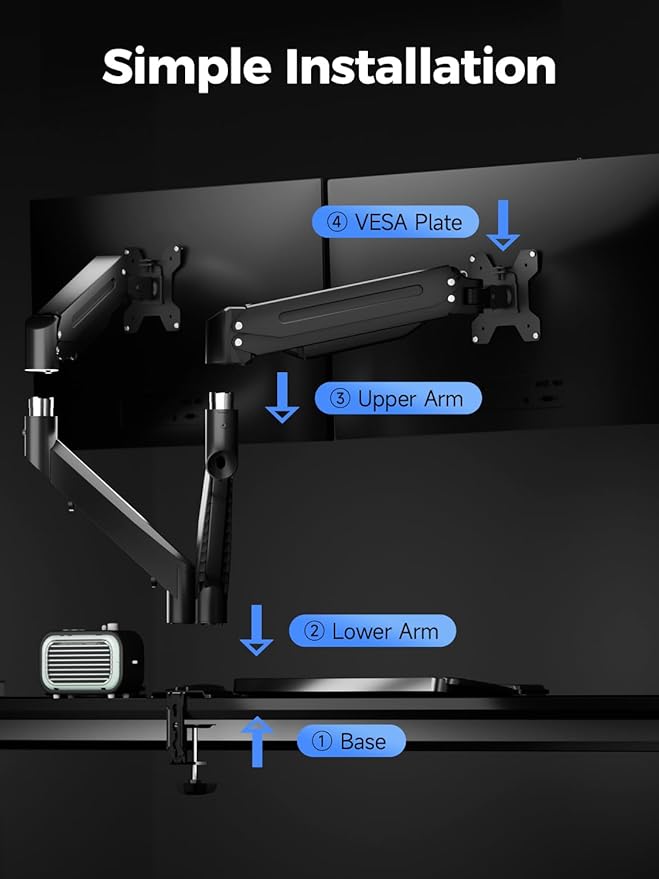 Suptek Dual Monitor Mount Stand-Height Adjustable Gas Spring Monitor Arm Desk Mount for 2 Computer Screens 17 to 35 inches - Each Arm Holds up to 24.25lbs,Black(MD8SP)
