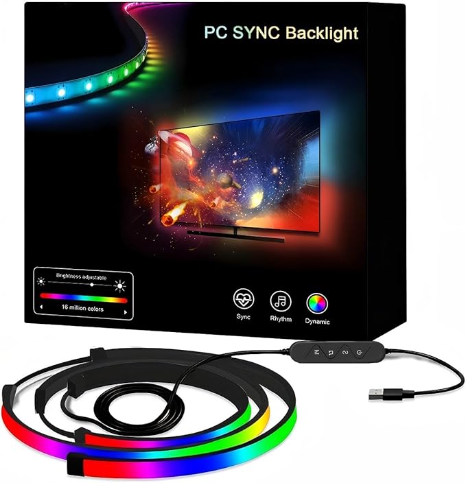 LED Strip Lights for 32-Inch PC Monitor, RGB Backlight for Screen Sync with Smart App Control, Desk Decor & Gaming Room, 3 Sides