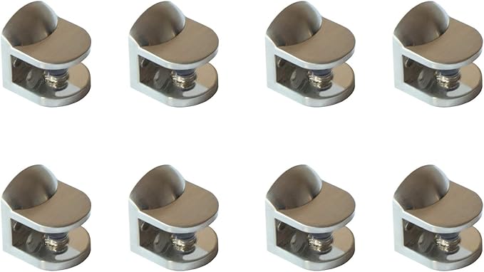 Wall Mounted Adjustable Shelf Brackets Shelf Clips Metal Clamps Holder Brushed Nickel for 6-10mm Glass Acrylic Wood (Set of 8)