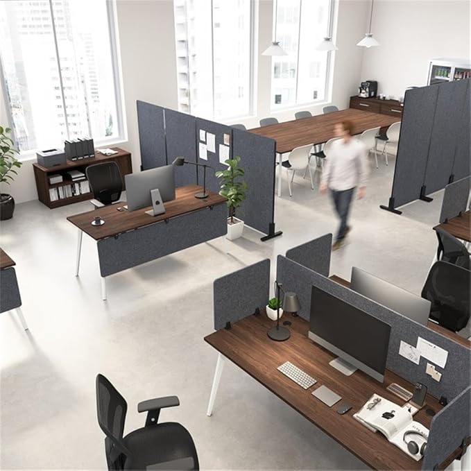Pemberly Row Modern 70W Desktop Privacy Screen, Cool Charcoal Finish, Acoustic Sound-Dampening Design, Flexible Mounting Options, Visual Barrier for Office Workstations