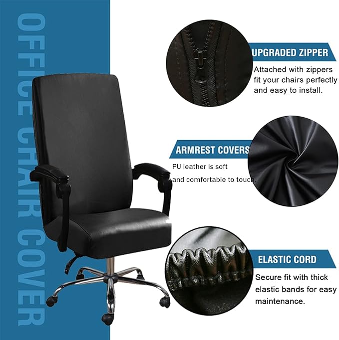 Shukii Waterproof Office Chair Cover PU Leather Computer Seat Covers Stretch Rotating Chair Slipcover with Elastic Bottom Universal Chair Protectors for Rotating Boss Chair (Wine Red, Small)