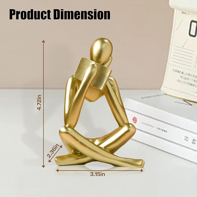 UTTCMK Bookshelf Decor Reading Statue - Abstract Art Thinker Sculpture Bookend for Shelves Aesthetic, Modern Home Decoration Figurine for Living Room Office Shelf Desk Coffee Table Decor(Gold Right)