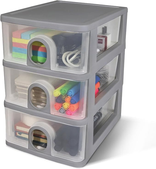 Desktop Storage Drawers Desk Organizer with Drawers, 3 Drawers Organizing Drawers Clear Small Plastic Storage Drawers for Crafts, Accessories, Stationeries, Office Supplies, Pens (1Pack)