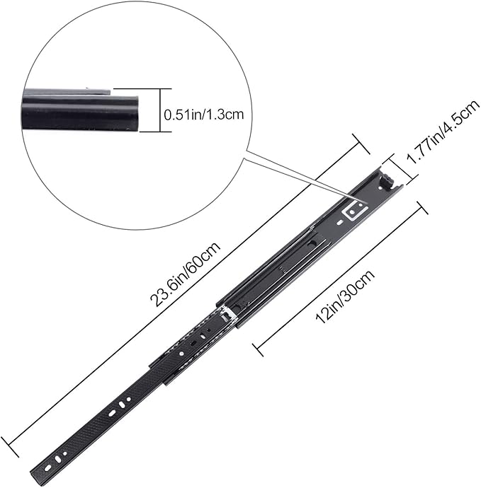 KINJOEK 2 PCS 12 Inch Full Extension Ball Bearing Drawer Slides Heavy Duty Side Mount Cabinet Rails Tool Box, Keyboard Glides Rails Rack, Black