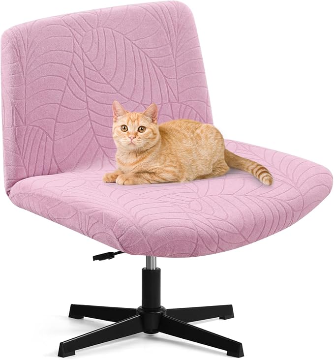 Fuloon Criss Cross Chair Cover, Stretchable, Solid Jacquard, Suited for Armless/Office/Desk/Mid Back Wide Seat/Computer/Task/Vanity/Accent Chair (Leaves -Shaped Jacquard, Pink)