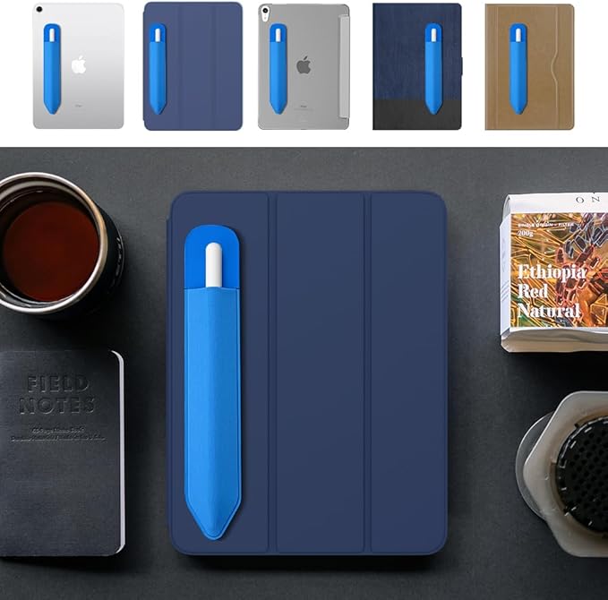 MoKo Pencil Holder Sticker Fit Apple Pencil Pro, Apple Pencil (USB-C), Apple Pencil 1st/2nd Generation, Elastic Pencil Pocket Pouch Adhesive Sleeve Attached to iPad Case for Stylus Pens, Cobalt Blue