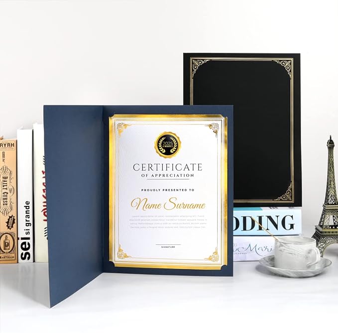 SUNEE Certificate Holders(Blue, 80 Packs, New Pattern), Diploma Covers Gold Foil Border, for Letter Size 8.5x11 Certificates, Cardstock, Document Papers