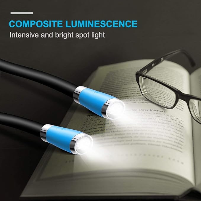 Book Light, Neck Reading Light, USB Rechargeable, Hands Free, 4 Super Bright LED Bulbs, 3 Adjustable Brightness, Best for Reading in Bed, Knitting, Walking, Jogging, Mending in Night (Blue)