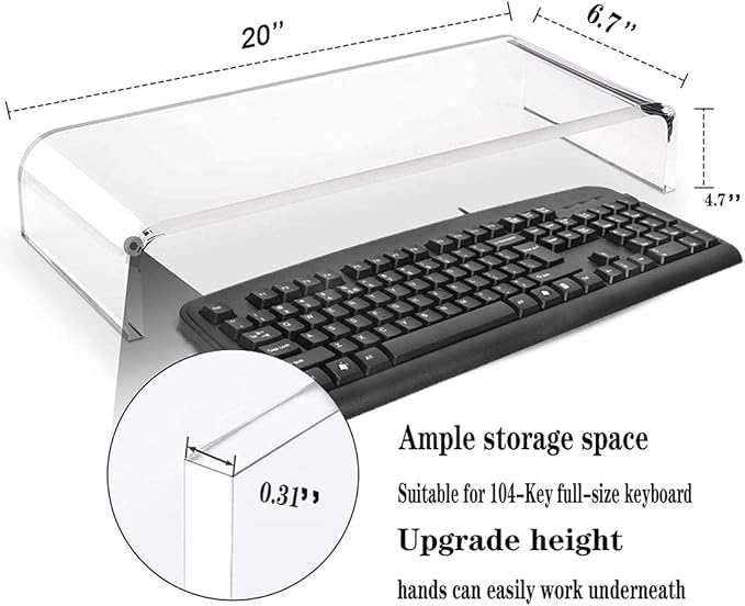 Clear Acrylic Keyboard Cover Protector Anti-Cat,2 in 1 Keyboard Bridge Protector and Monitor Stand