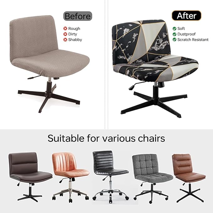 Armless Chair Slipcover Stretch Criss Cross Chair Cover, Mid Back Wide Seat Accent Chair Covers,Modern Vanity Chair Cover for Office Desk (A)