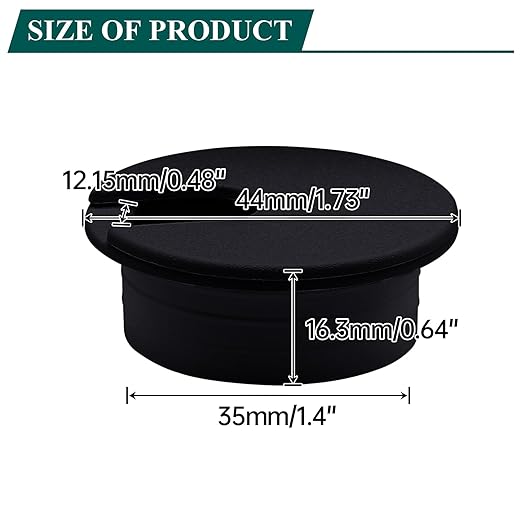 Litoexpe 2 Pcs Black Desk Cord Grommets 1-3/8 Inch, Plastic Grommet Cable Hole Cover for Office Equipment, Computer Desk Wires