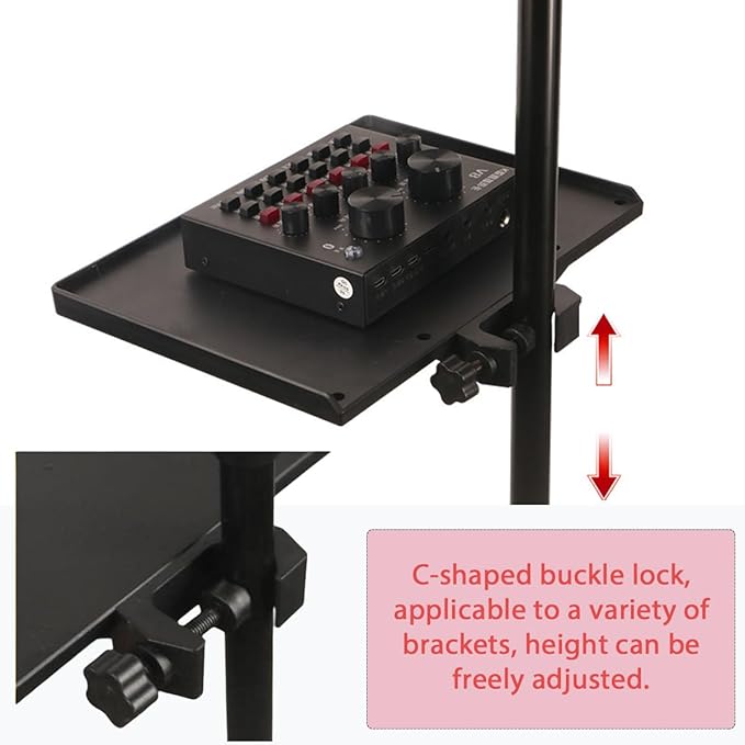 2 Pcs Universal Microphone Stand Tray, Adjustable Clamp-On Rack Tray Holder Mic Rack Stand Tray for Music Sheet, Live Streaming, Karaoke, Recording, Music Stand Accessories（5.5X7.9in，6.8X9.4in）