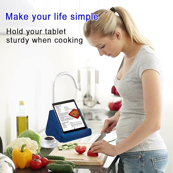 SAMHOUSING Tablet Pillow Stand - Tablet Holder Dock for Bed with Multi-Viewing Angles, Compatible with iPad Pro 9.7, 10.5,12.9 Air Mini 4 3, Kindle, Galaxy Tab, E-Reader (Blue)