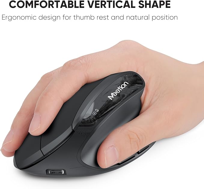 MEETION Ergonomic Keyboard and Mouse, Wireless Keyboard with Vertical Mouse, Split Curved Keyboard with Wrist Rest, Natural Typing USB Receiver Rechargeable Full Size, Windows/Mac/PC/Laptop, Large