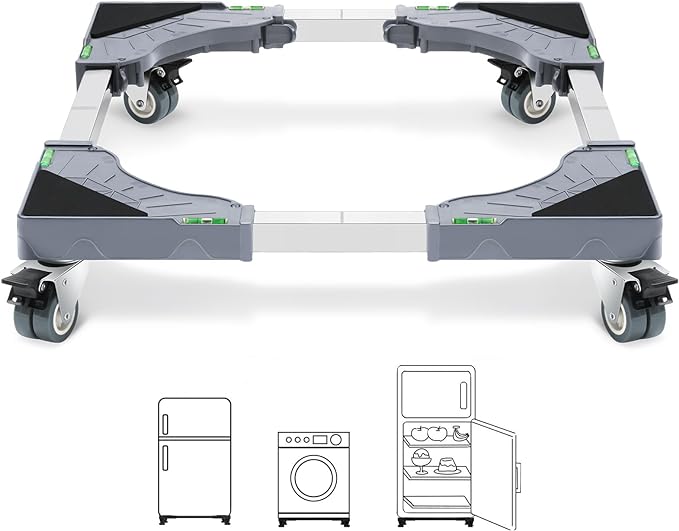 W B D WEIBIDA Appliance Dolly Cart with 4 Locking Twin Wheels Mini Fridge Stand Adjustable Furniture Mover Mobile Roller Base for Washing Machine, Dryer, Refrigerator, Laundry Pedestal