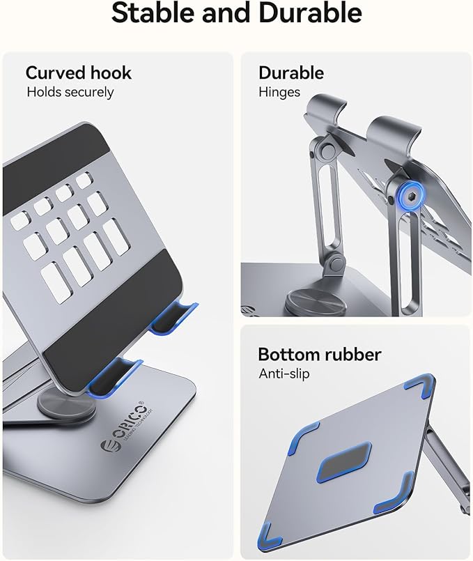 ORICO 360° Rotating Tablet Stand for iPad up to 12.9 Inch, Foldable Tablet Stand for Desk, Aluminum Alloy, Compatible with iPad Pro/Air/Mini, Kindle, Galaxy Tab, Fire, iPhone, Switch - FB2, Gray