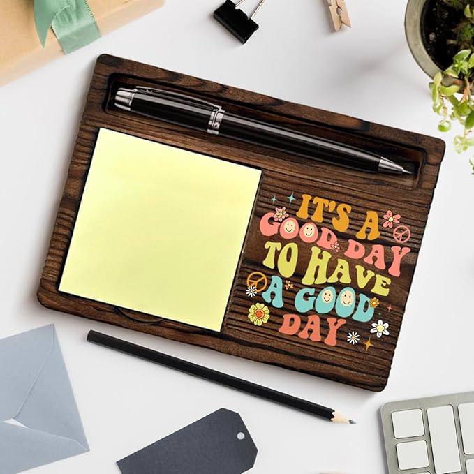 Motivational Sticky Note Holder Inspirational Gifts for Women, It's a Good Day to Have a Good Day Post It Note Dispenser for Home Office Desk Decor