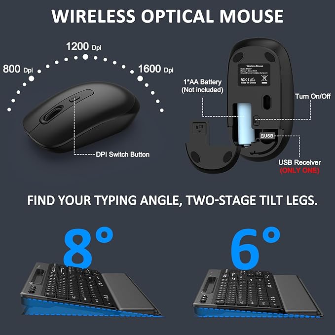 Ergonomic Wireless Keyboard and Mouse Combo, Full Size Silent Ergonomic Keyboard with Cloud Soft Palm Rest, Phone Holder, 3 DPI Adjustable Mouse, 2.4G Lag-Free Quiet for Mac, Windows, PC, Laptop