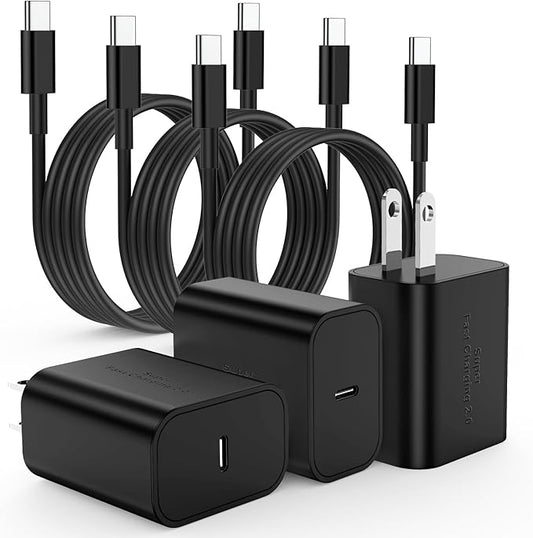 3Pack USB C Charger for Samsung Galaxy S24 Ultra, Super Quite Fast Charging Type C Block with 6FT C to C Cord for Samsung Galaxy Tab S9 S8 S23 Ultra S22 Ultra S23 S22 S21 Note 10 Plus 20