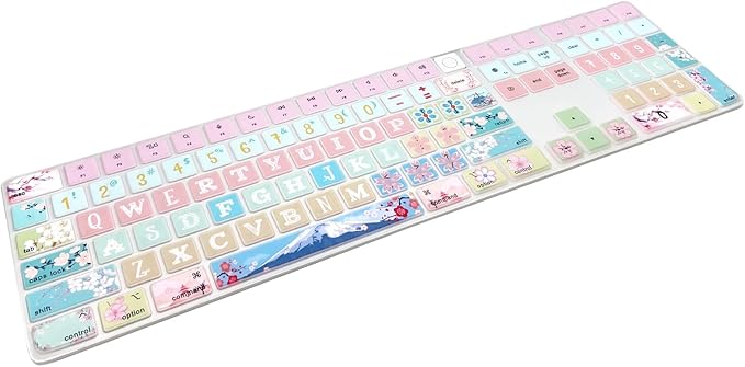 Keyboard Cover Skin for 2021 New Apple iMac Magic Keyboard (Model: A2520) with Numeric Keypad and Touch ID, Cute Printing Silicone Keyboard Protector, Sakura