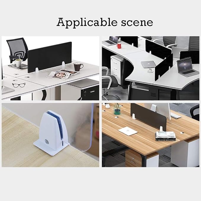 Divider Clamp For 1/8" To 0.51" Panel, Adjustable Partition Clamp For 0.32" To 2.04" Desktop, Standing Desk Accessories For Privacy Folders, White Sneeze Guard Holder 2-Pack